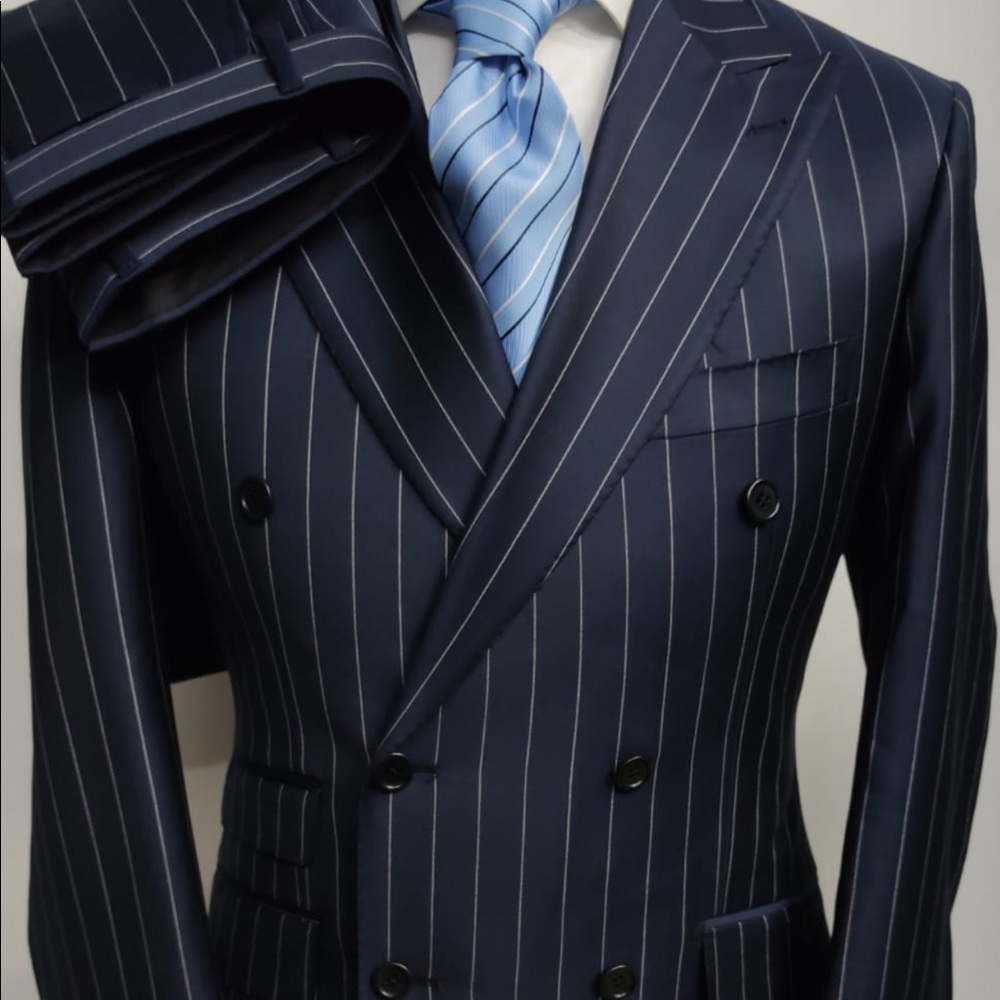 Blue pinstripe double breasted wool suit